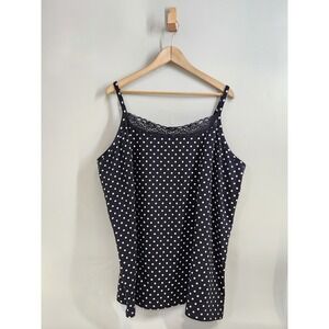 Catherines Camisole Women 2X Black Polka Dot Suprema Lace Trim Tank Romantic